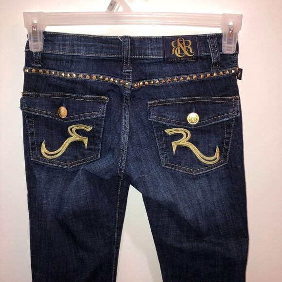 Rock and Republic Womens Size 0 M Dark Wash Studs Kasandra Boot Cut Denim Jeans - Picture 6 of 11